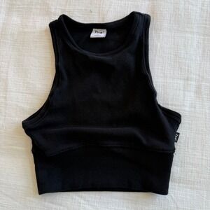 Tna Aritzia Black Ribbed High Neck Cropped Tank Top XS Racerback Sleeveless